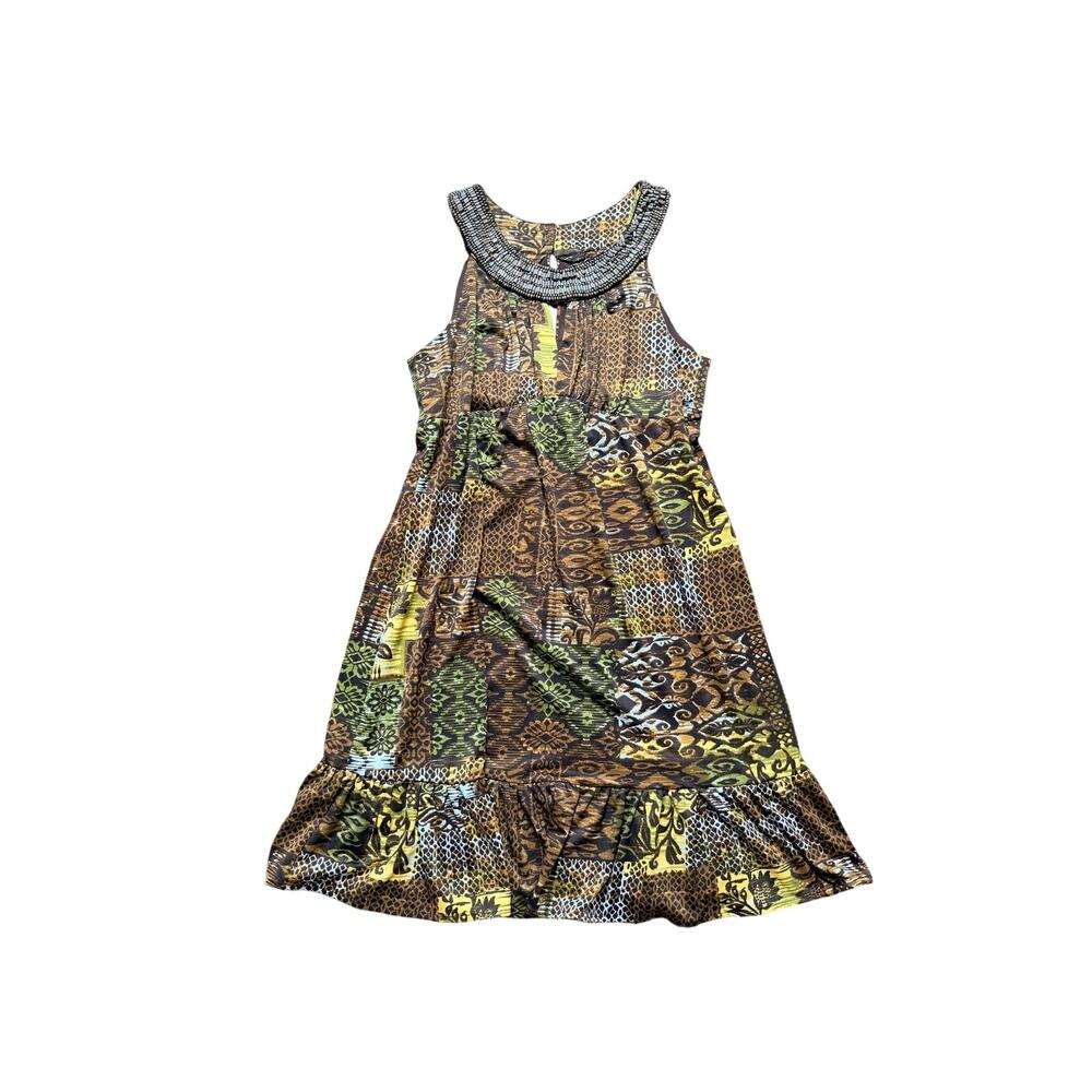 Y2K Vintage Sleeveless Ruffle Dress with wood beads